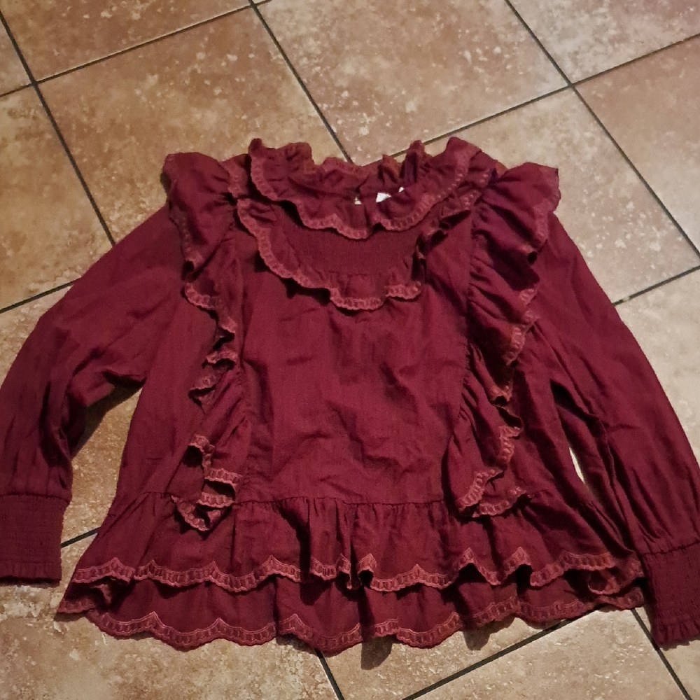Bohme Elegant Burgundy Ruffle Blouse